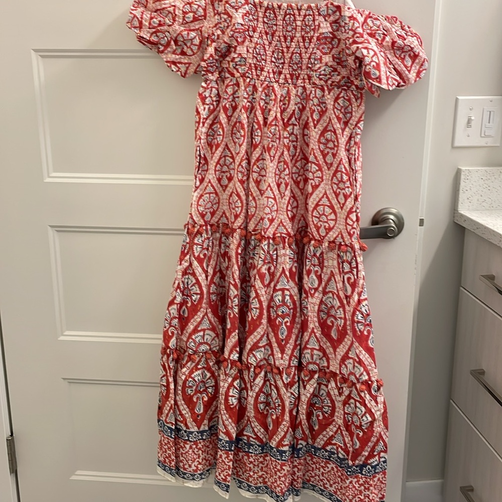 TUCKERNUCK smocked‎ Fenya Midi Dress Puff Sleeve Off Shoulder Multicolor  XS - Picture 5 of 12